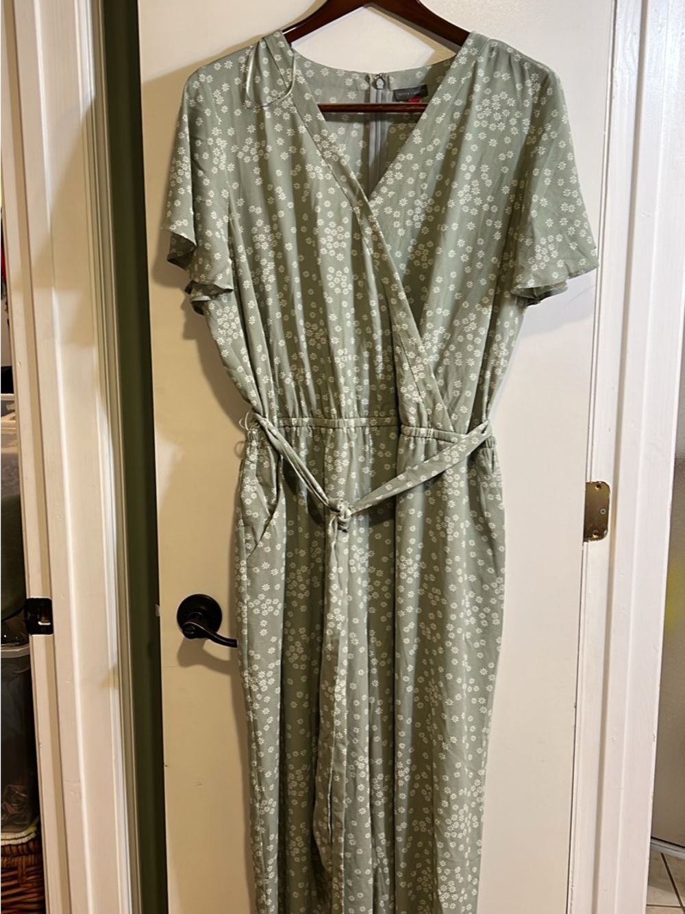 Vince Camuto Sage Green Floral Wrap Maxi Jumpsuit